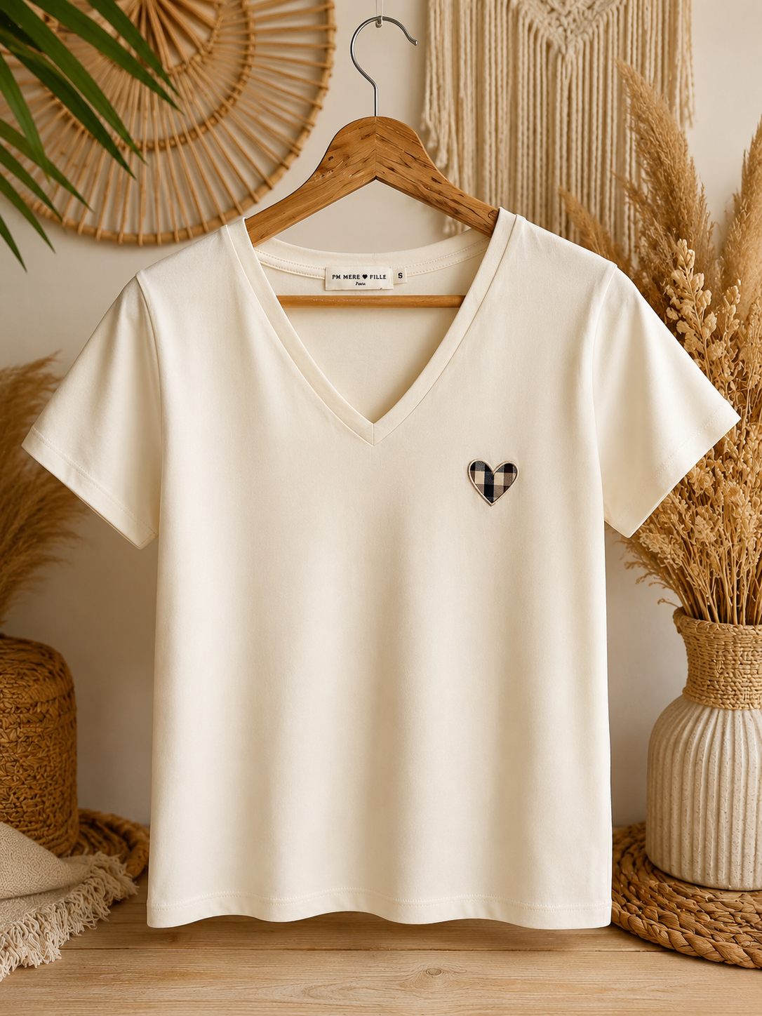 t shirt coeur à carreaux