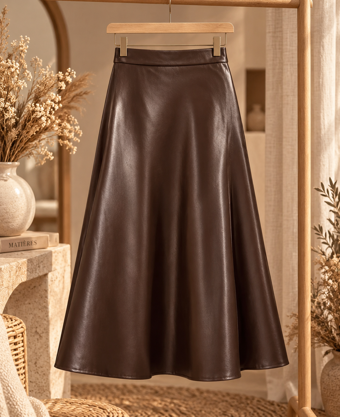 jupe cuir marron chocolat