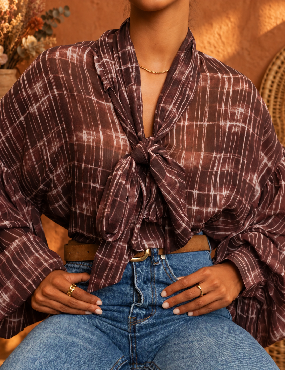 CHEMISE A CARREAUX A NOUER BORDEAUX