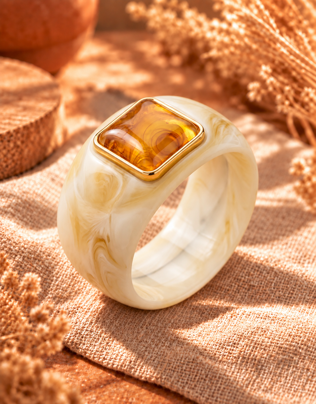 BRACELET RESINE BEIGE PIERRE