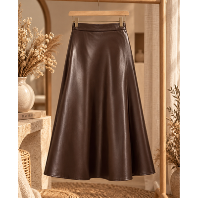jupe cuir marron chocolat