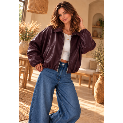 veste bombers similicuir bordeaux