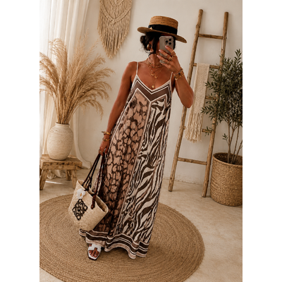 robe longue motif animalier marron