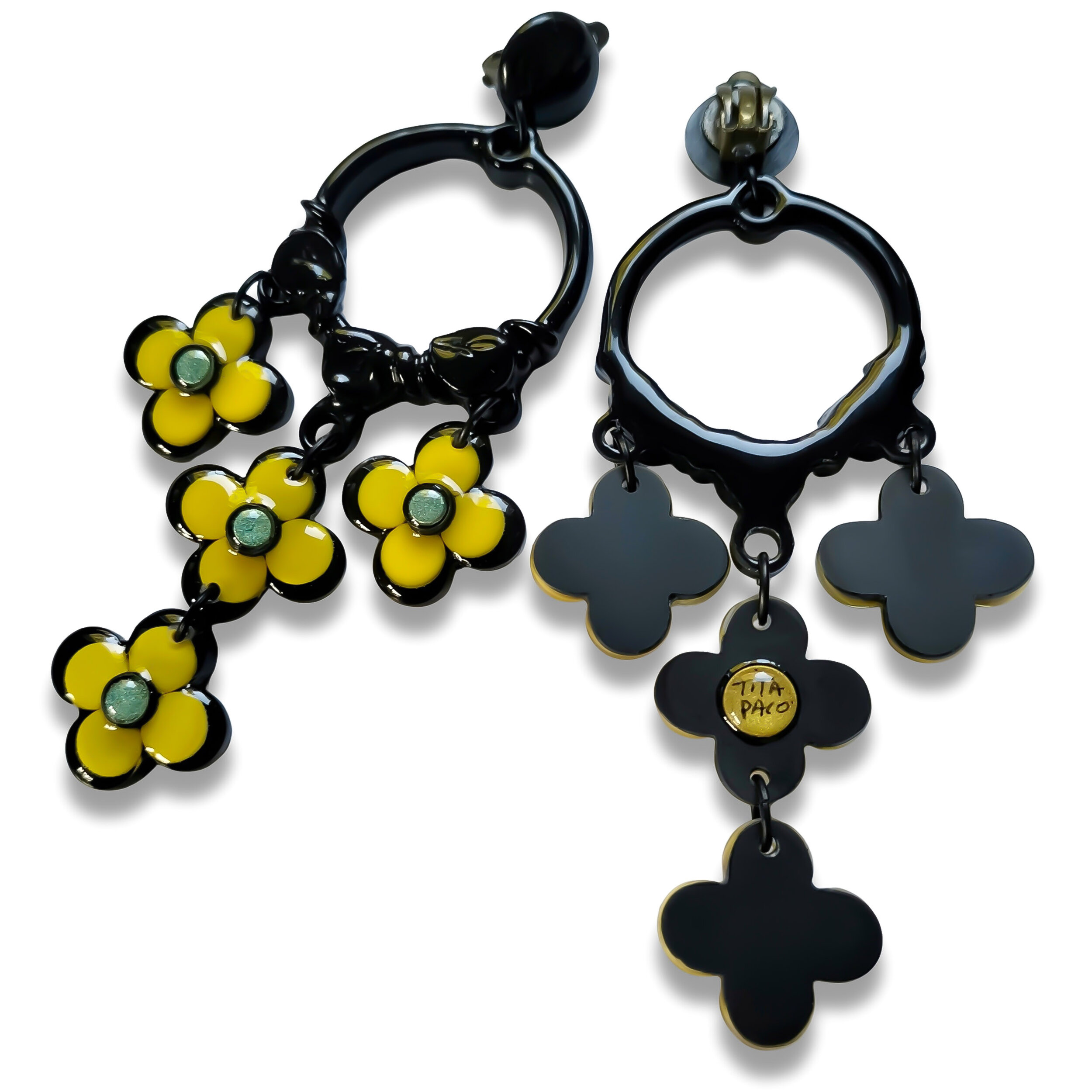 Boucles-oreilles-xxl-fleur- jaune-noire-verso