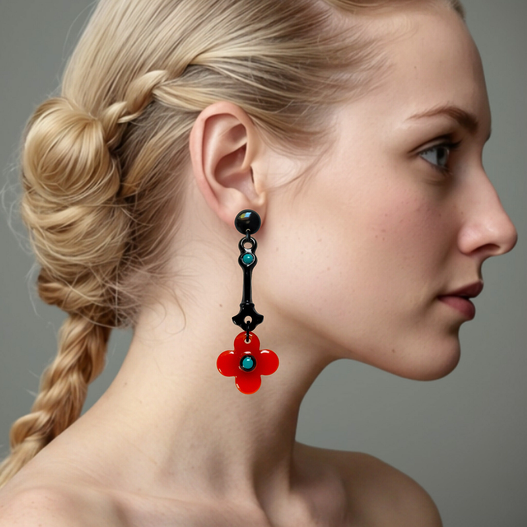 Boucles-d-oreilles-fleurs-orange-mannequin-