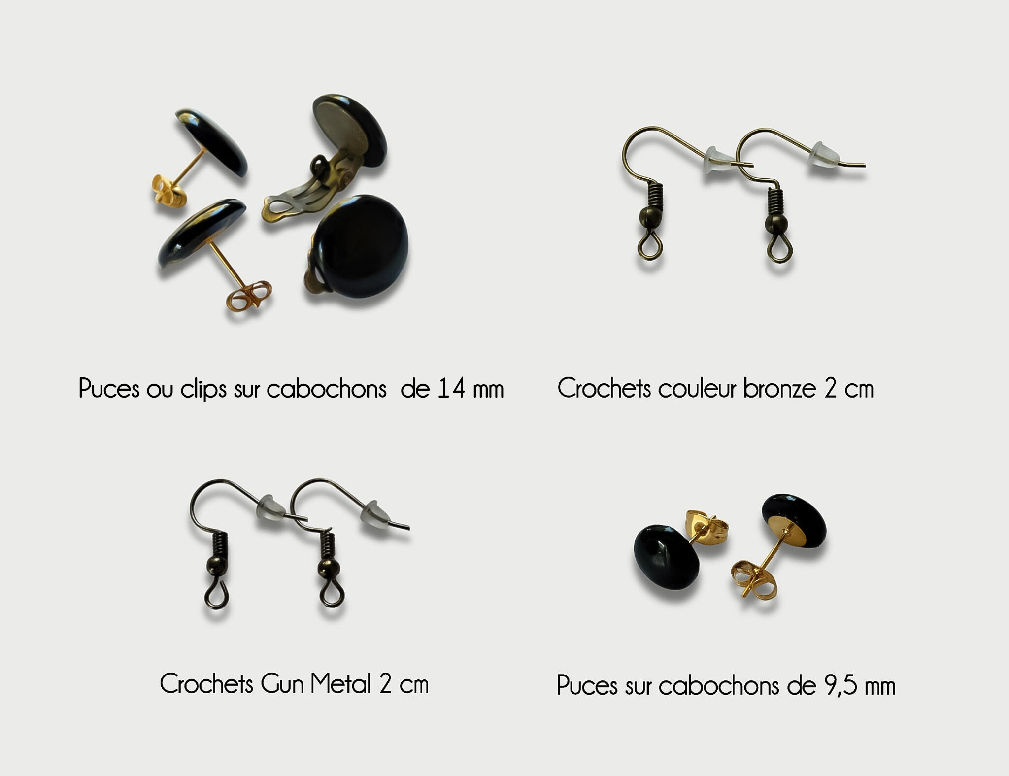 Clips, puces ou crochets pour le montage des boucles d'oreilles, sans coût supplémentaire