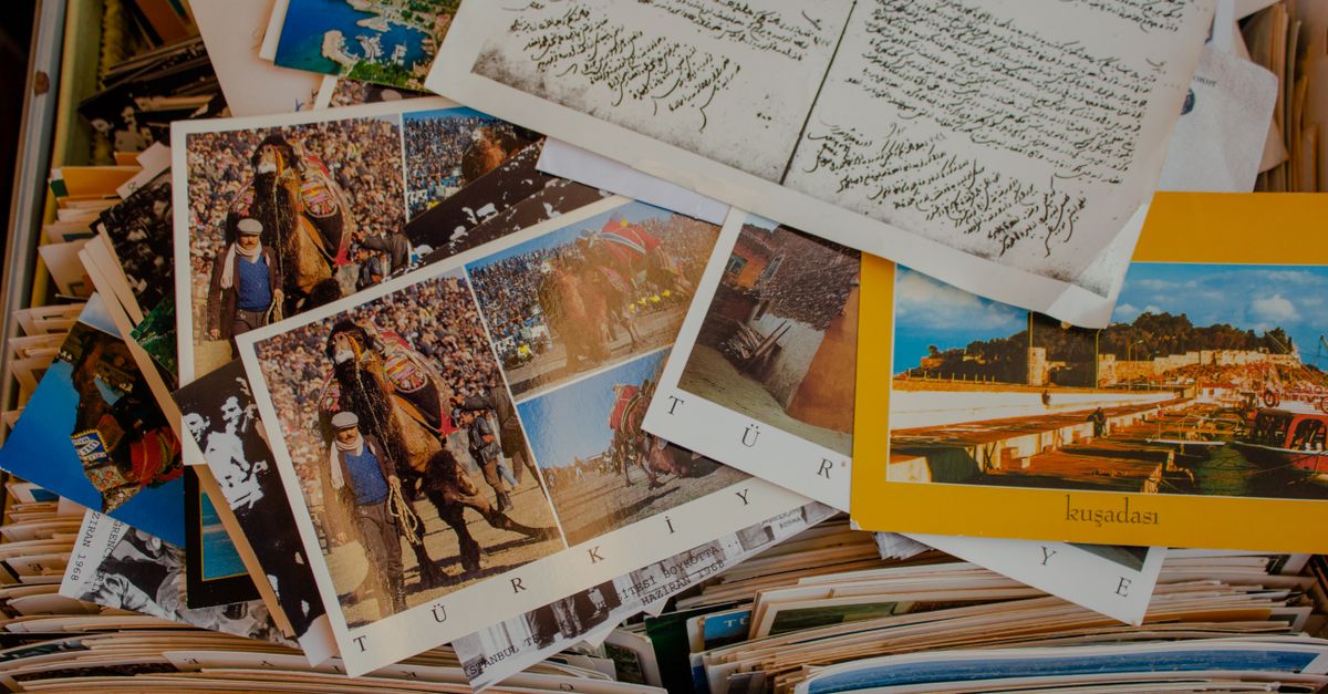 a collection of vintage postcards featuring turkish cultural images and old documents
