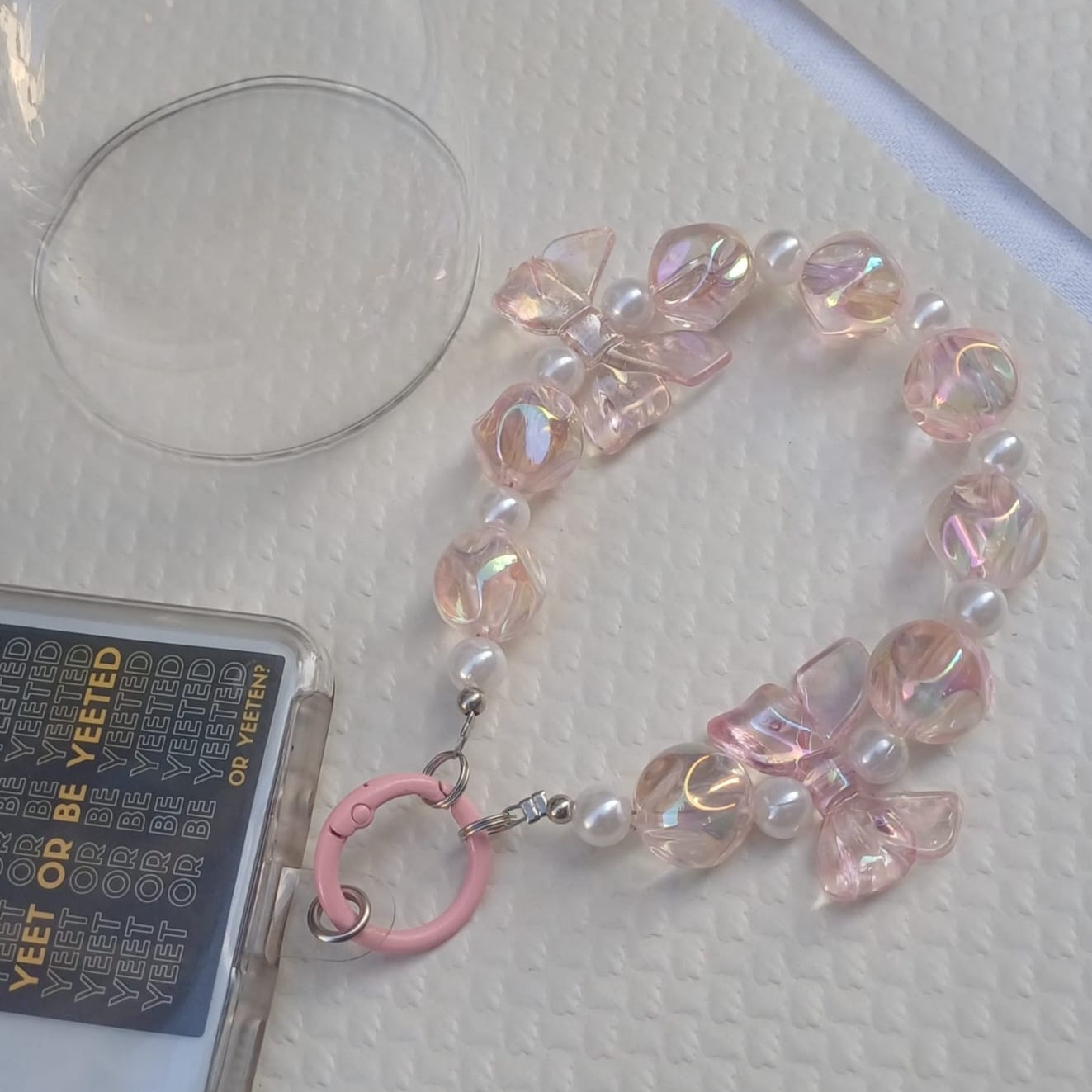 Chaine de téléphone - bubbles rose