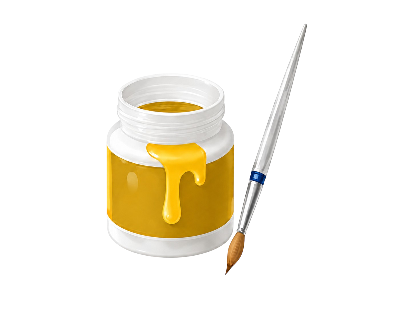 Pot de peinture jaune accompagné d’un pinceau