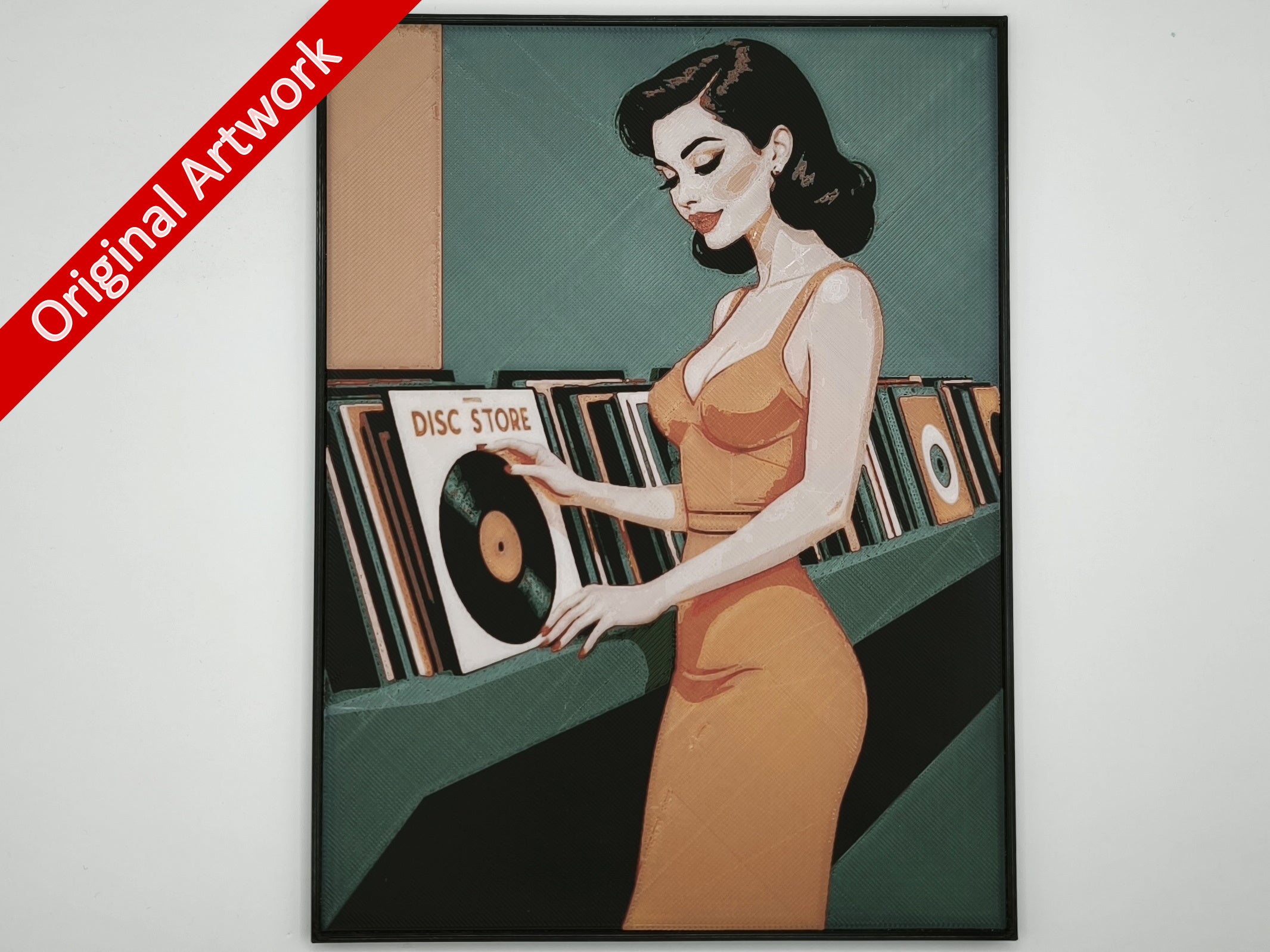 affiche_poster_pinup_magasin_de_disques_imprimee_3d_avec_cadre