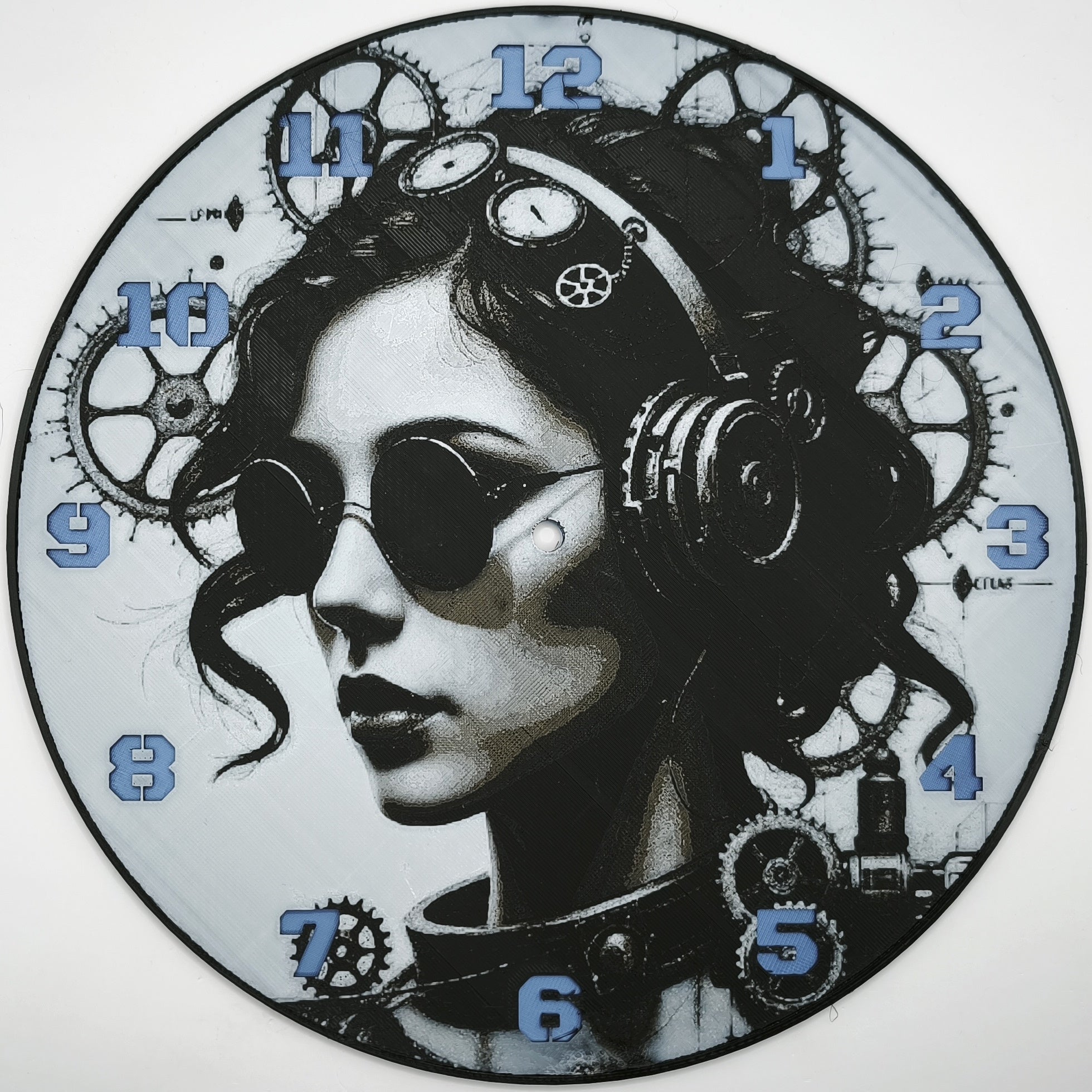 horloge_complete_Lady_steampunk_impression_3D_nombres_couleur_bleu
