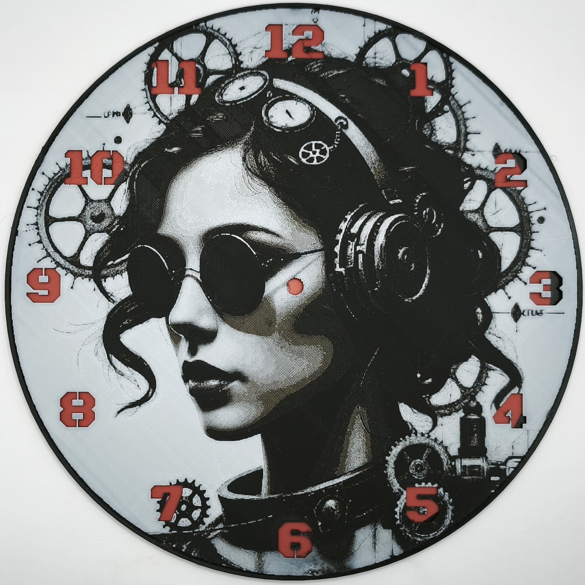 horloge_complete_Lady_steampunk_impression_3D_nombres_couleur_rouge