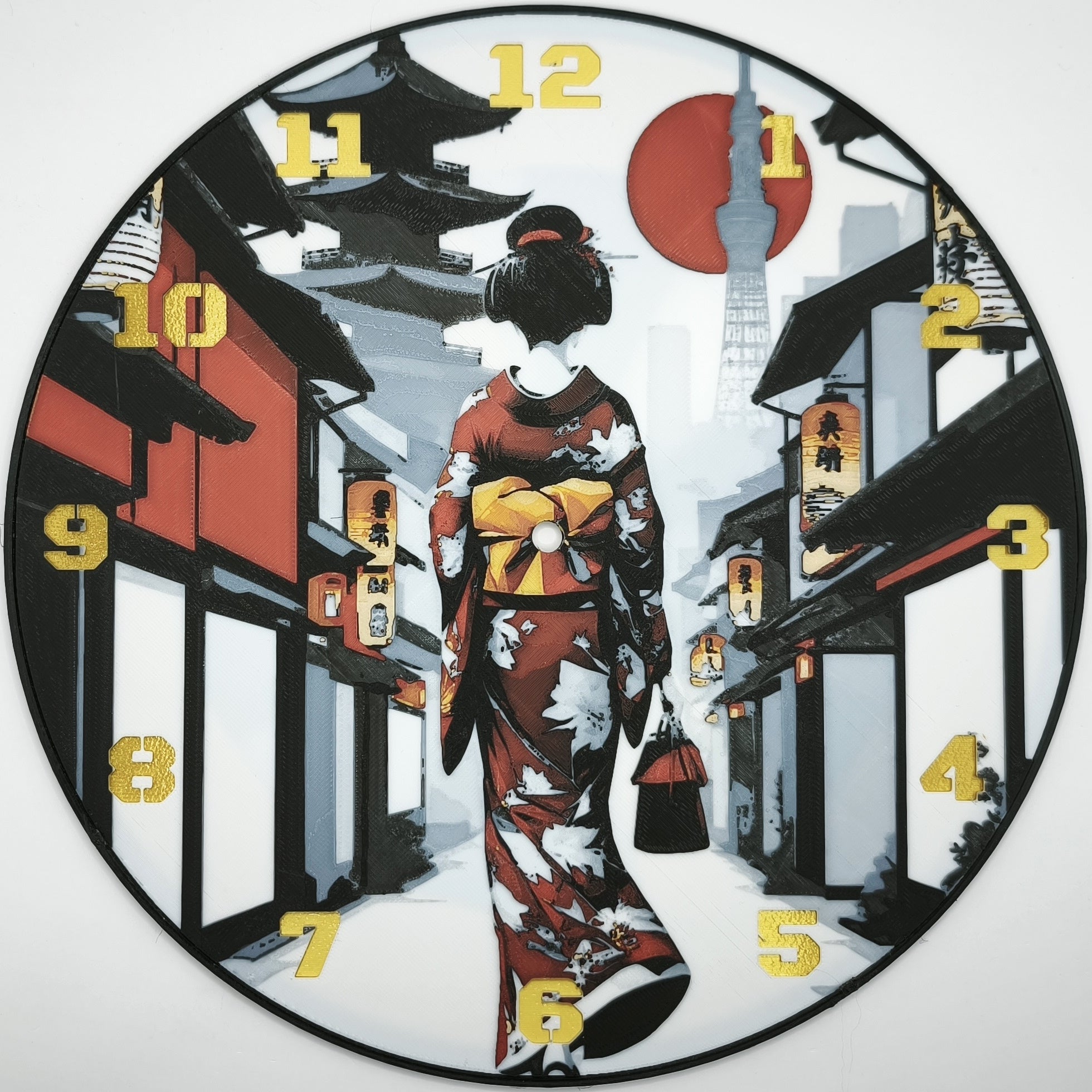 horloge_complete_Une_Geisha_dans_Kyoto_de_dos_impression_3D_nombres_couleur_or