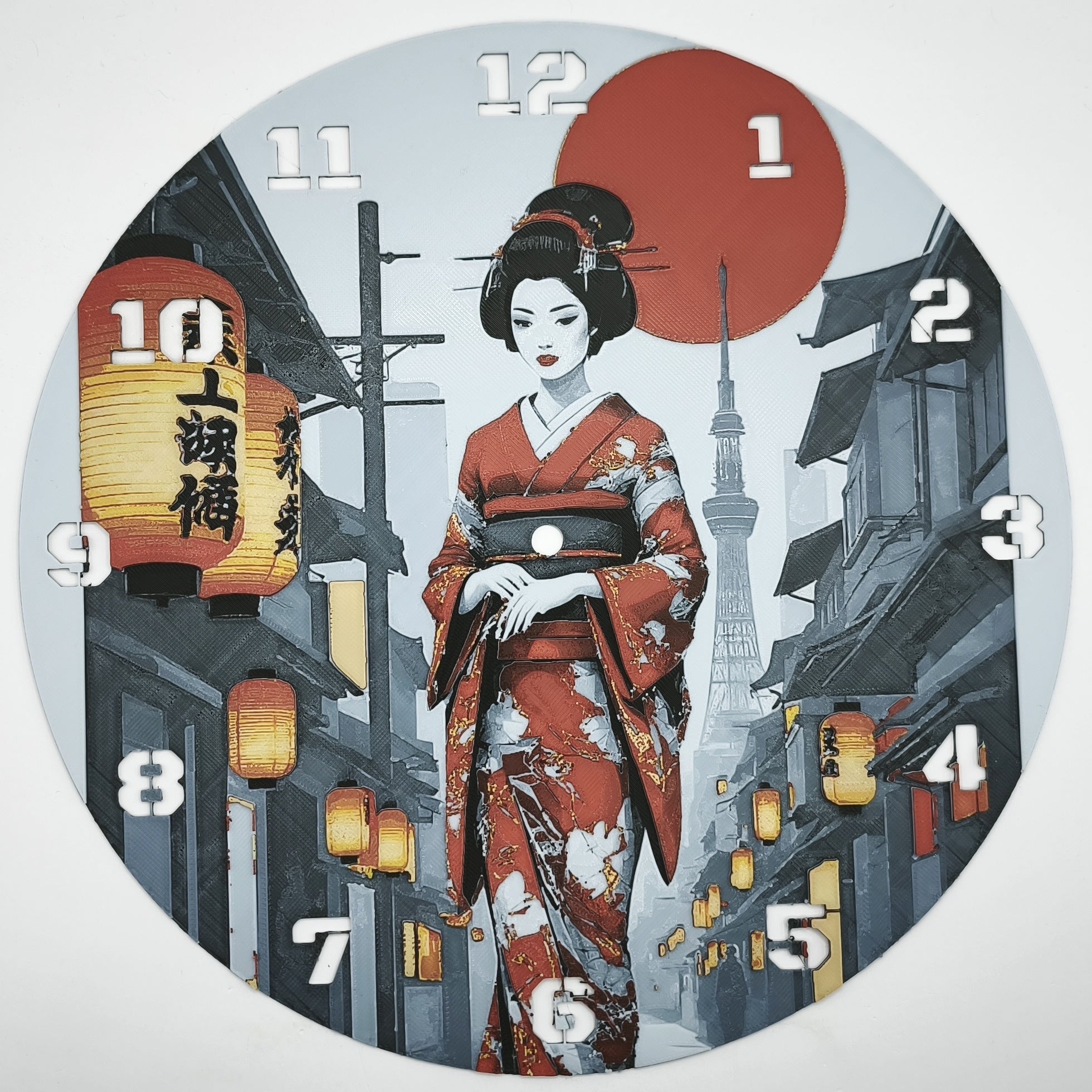 affiche_horloge_Une_Geisha_dans_Kyoto_de_face_impression_3D