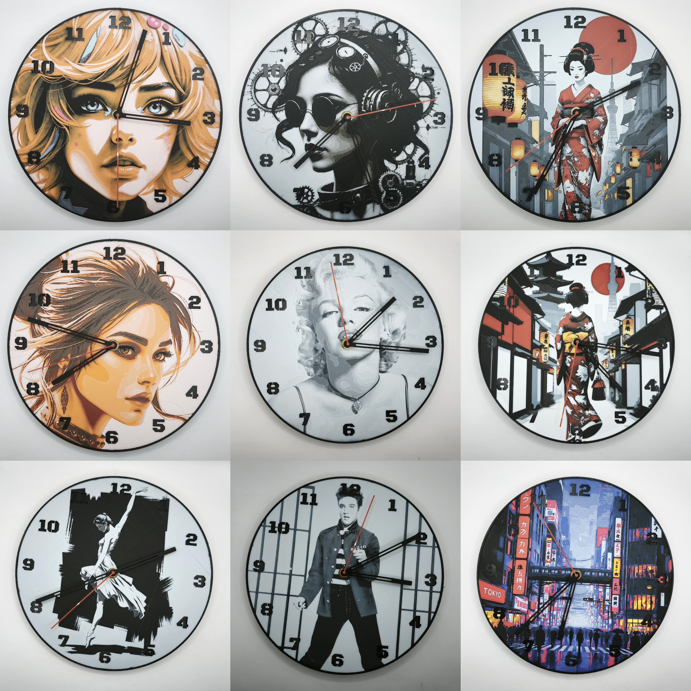 Ensemble d'horloges imprimées en 3D