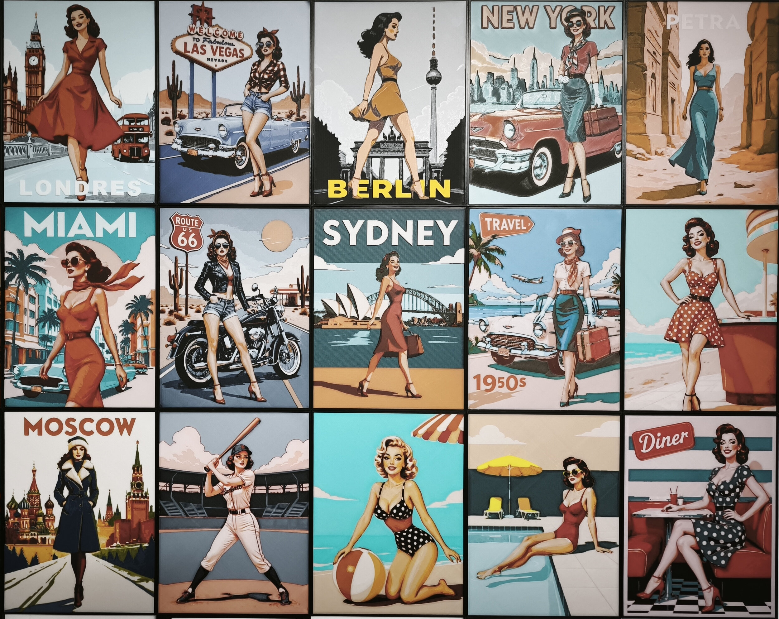 Ensemble d'affiches de Pinup rétro vintage imprimées en 3D