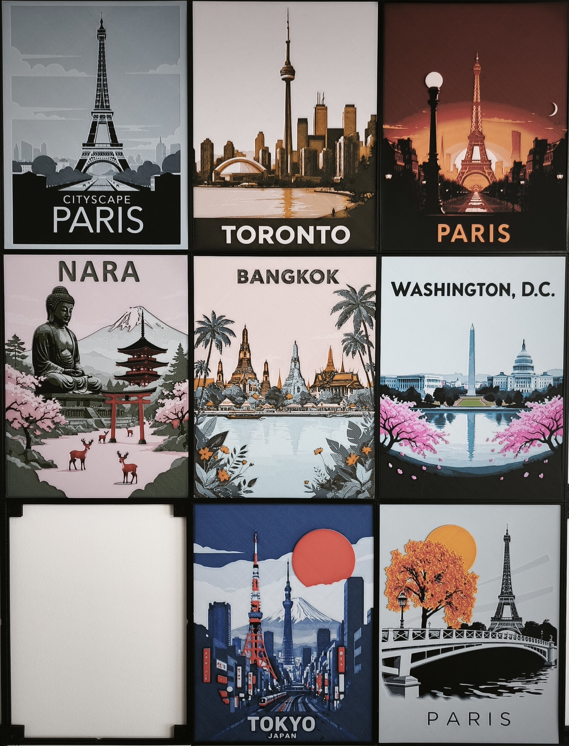 Ensemble d'affiches de villes imprimées en 3D