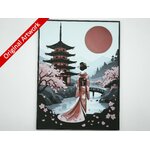 affiche_poster_Geisha_Harmonie_de_printemps_imprimee_3d_avec_cadre