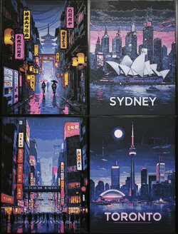 Ensemble_affiches_style_cyberpunk_imprimees_en_3D