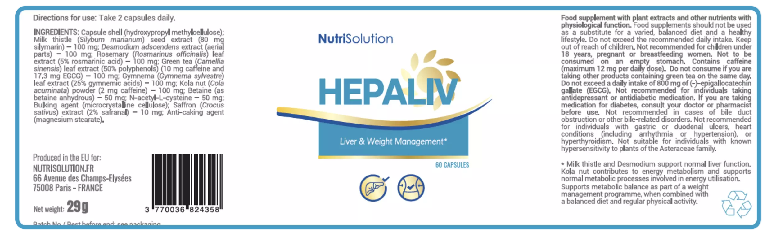 Hepaliv product label