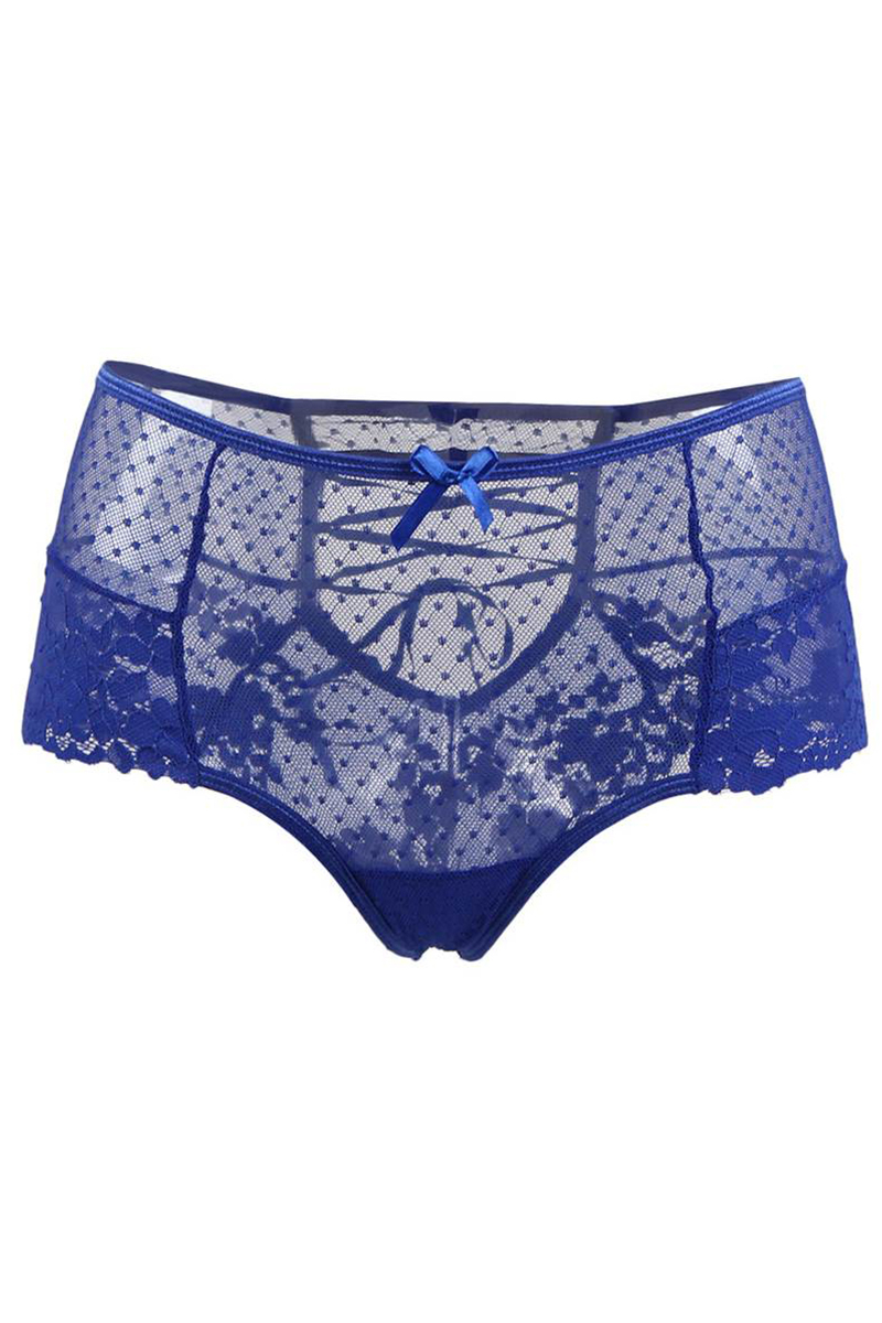 Tanga lacé dentelle taille haute Bleu