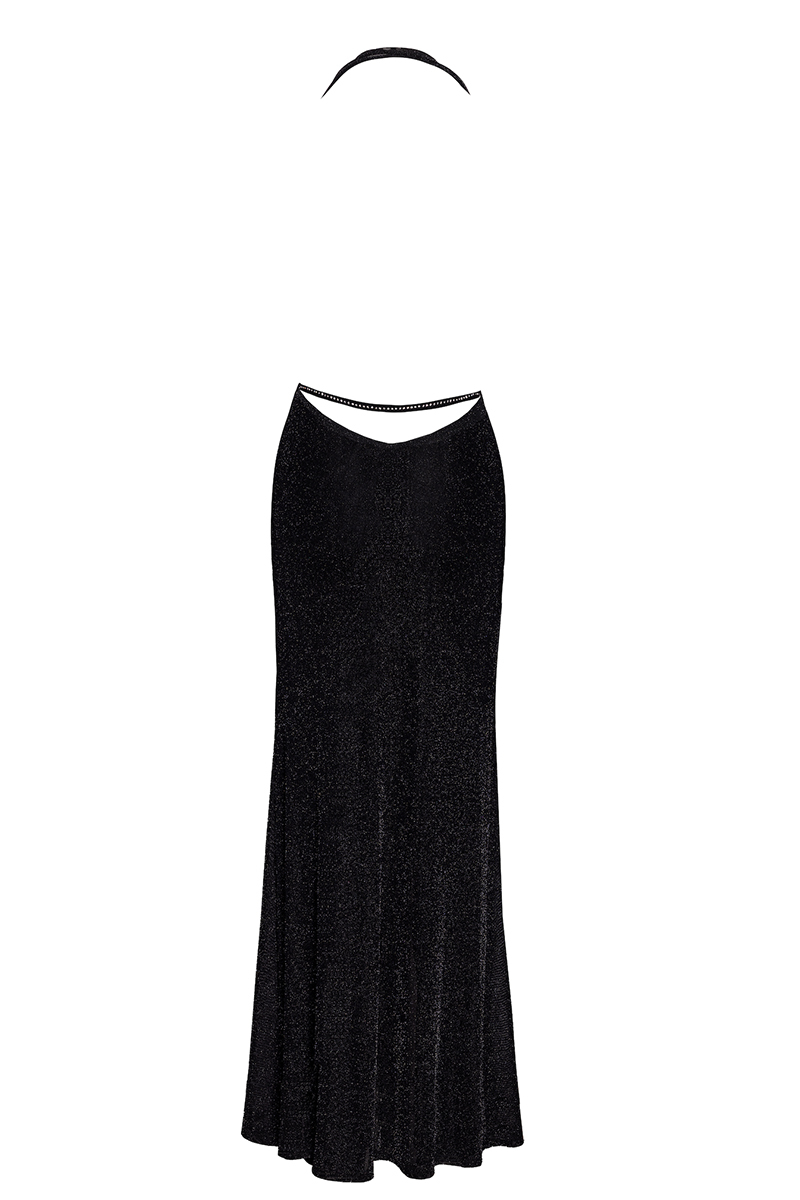 Robe longue fendue Onyx F373 - Noir Handmade