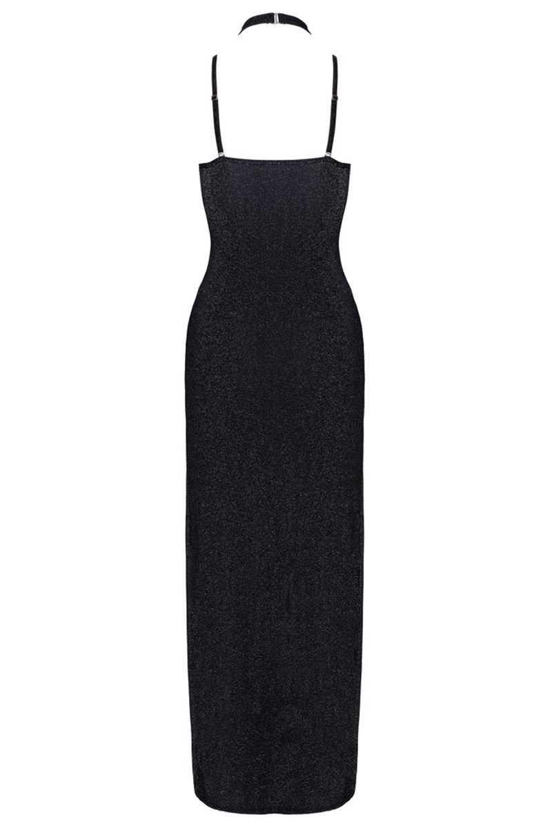 Robe longue à décolleté plongeant noire argentée - Cottelli PARTY