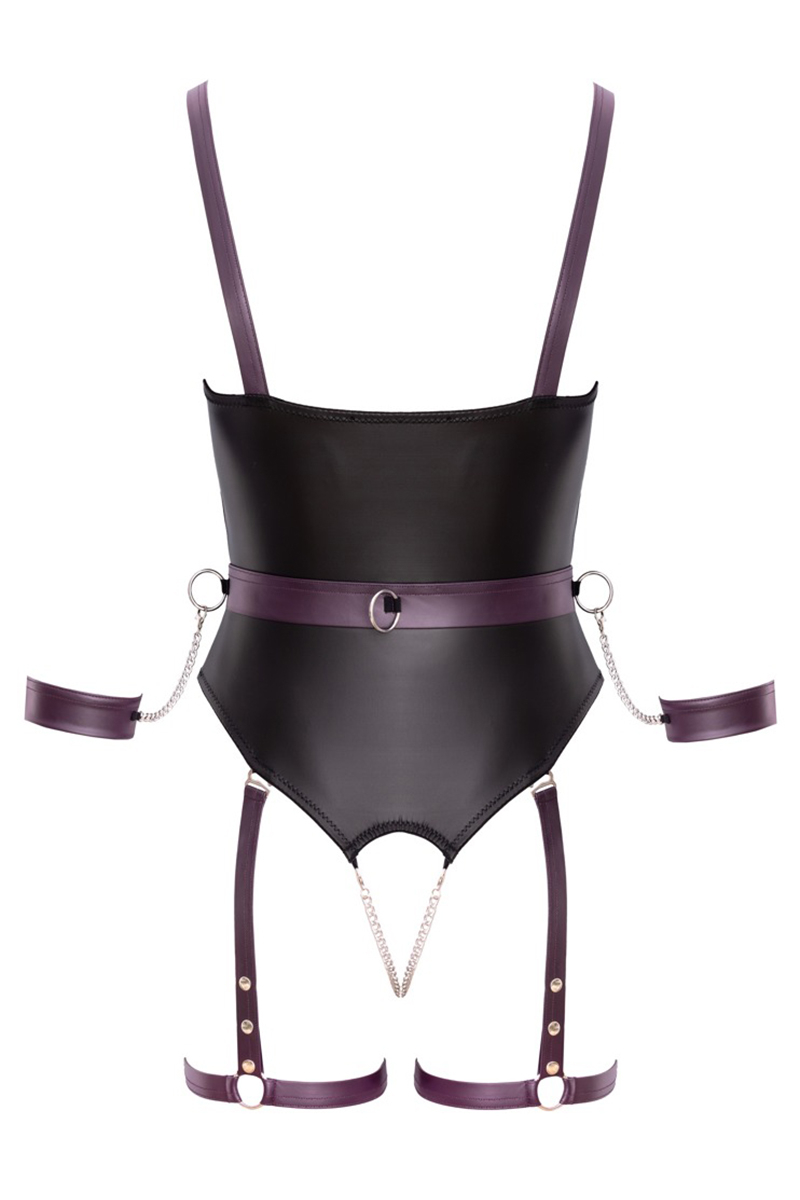 Body à jarretelles ouvert avec menottes - Cottelli Bondage