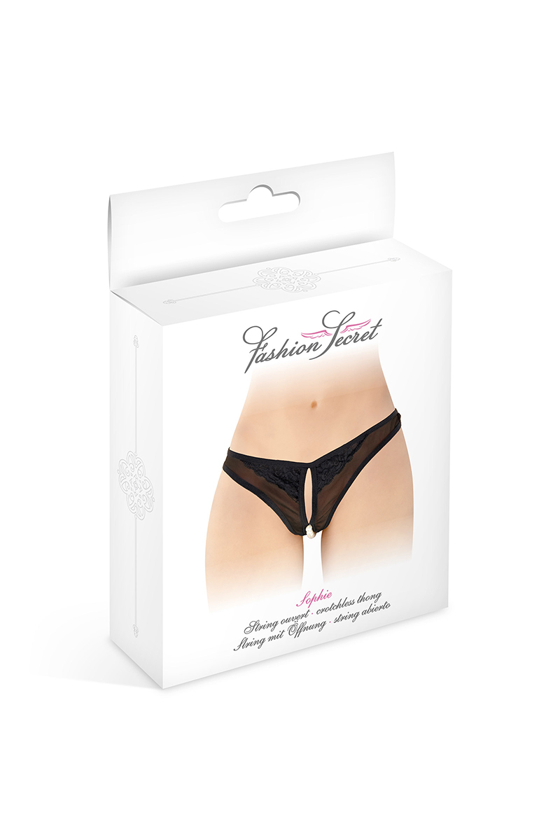 String ouvert avec perles Sophie - noir