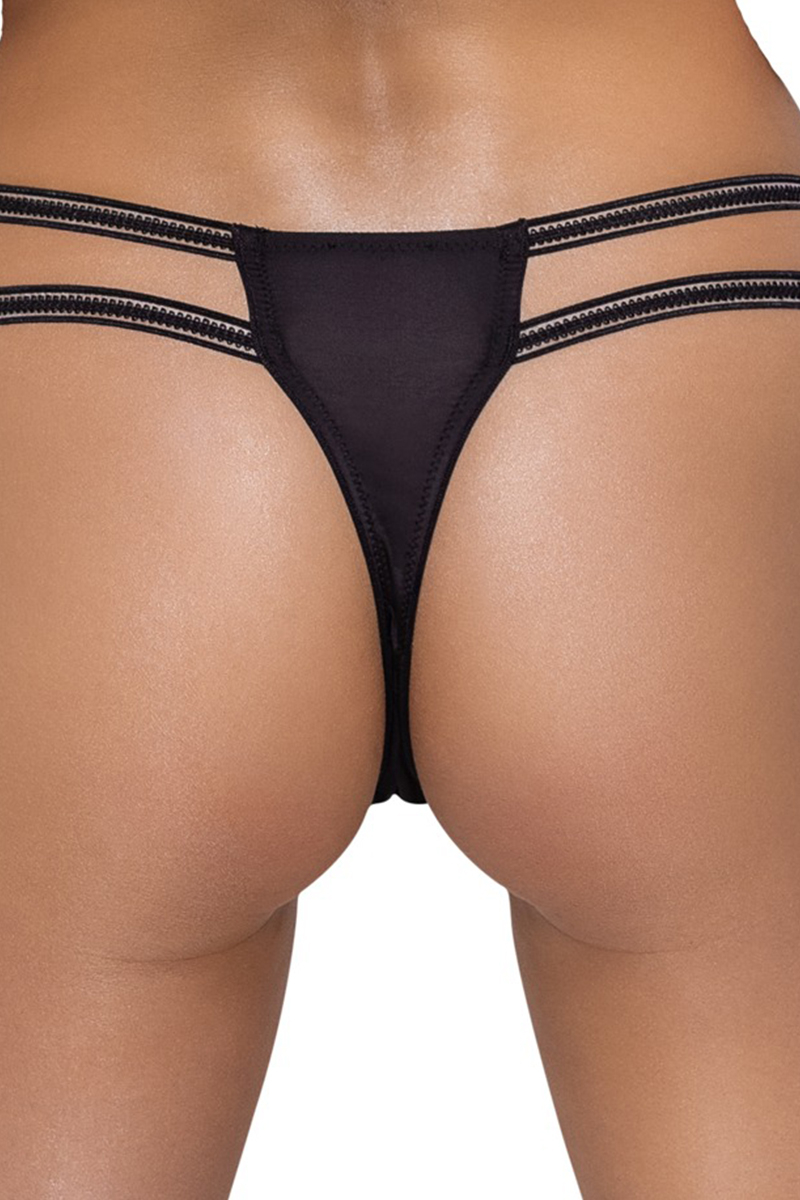 String ouvert Rio noir en dentelle