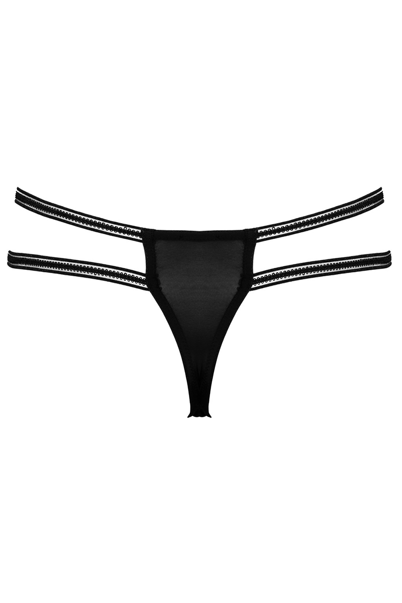 String ouvert Rio noir en dentelle