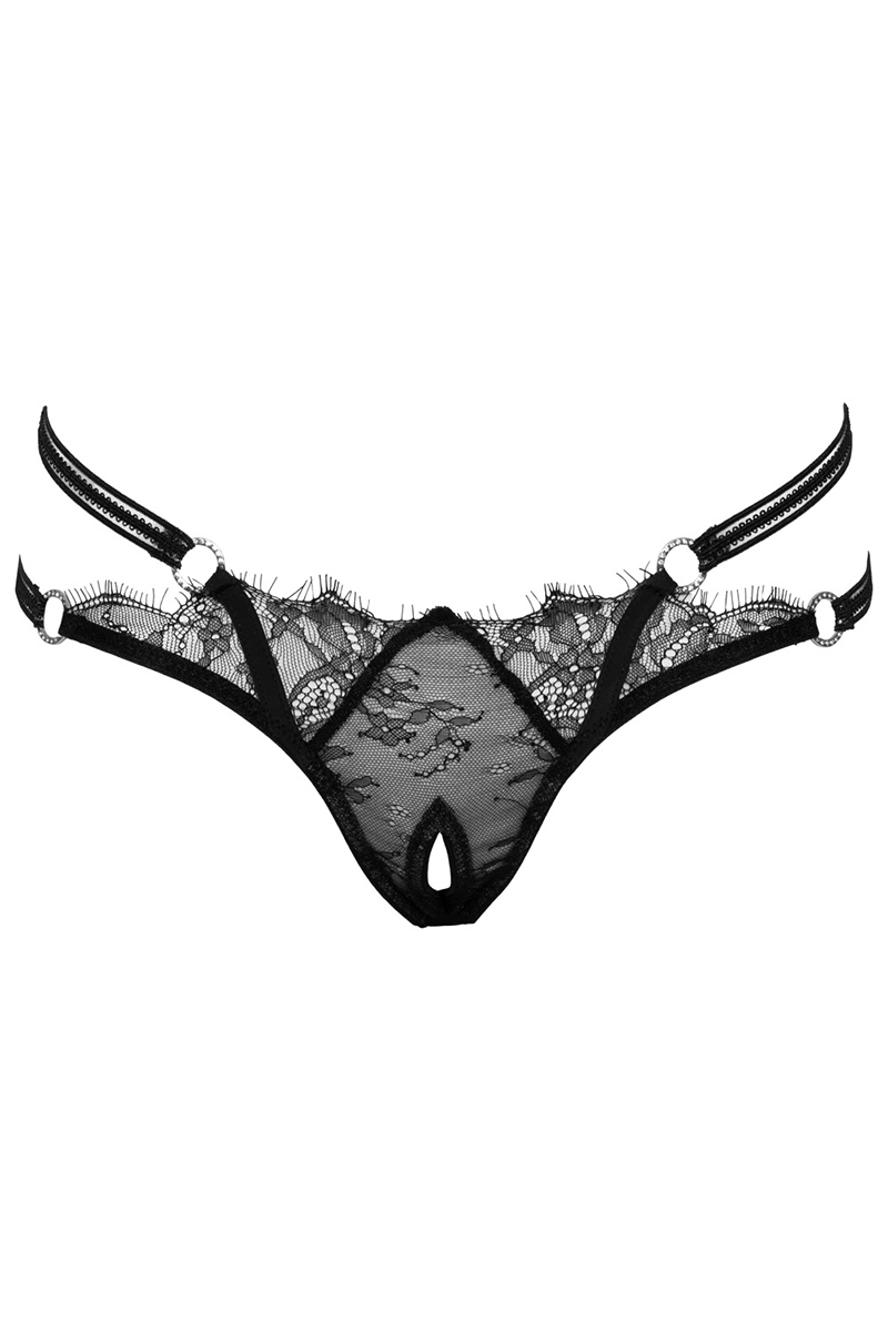 String ouvert Rio noir en dentelle