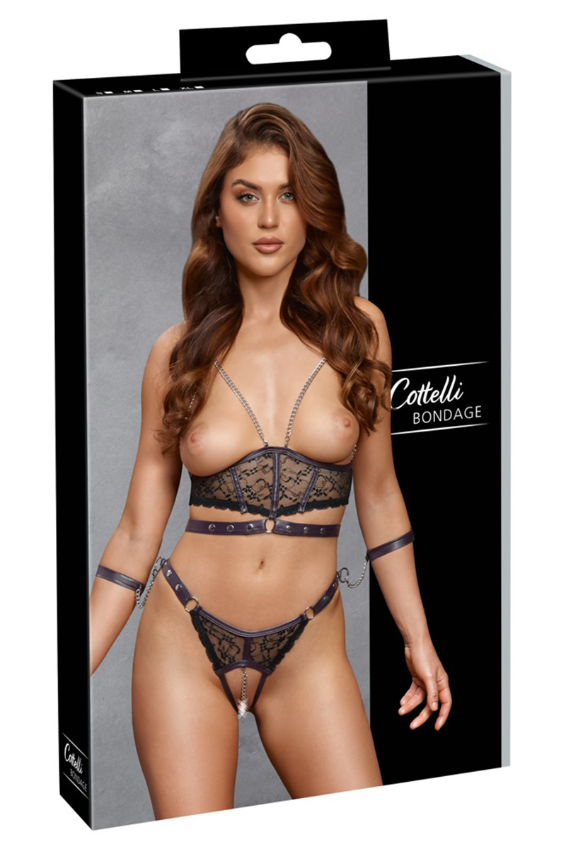 Ensemble ouvert 3 pièces noires - Cotelli Bondage