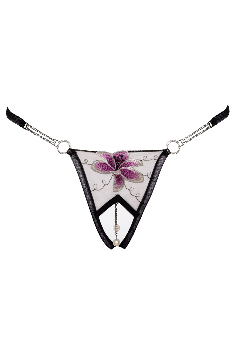 String ouvert Fleur brodée