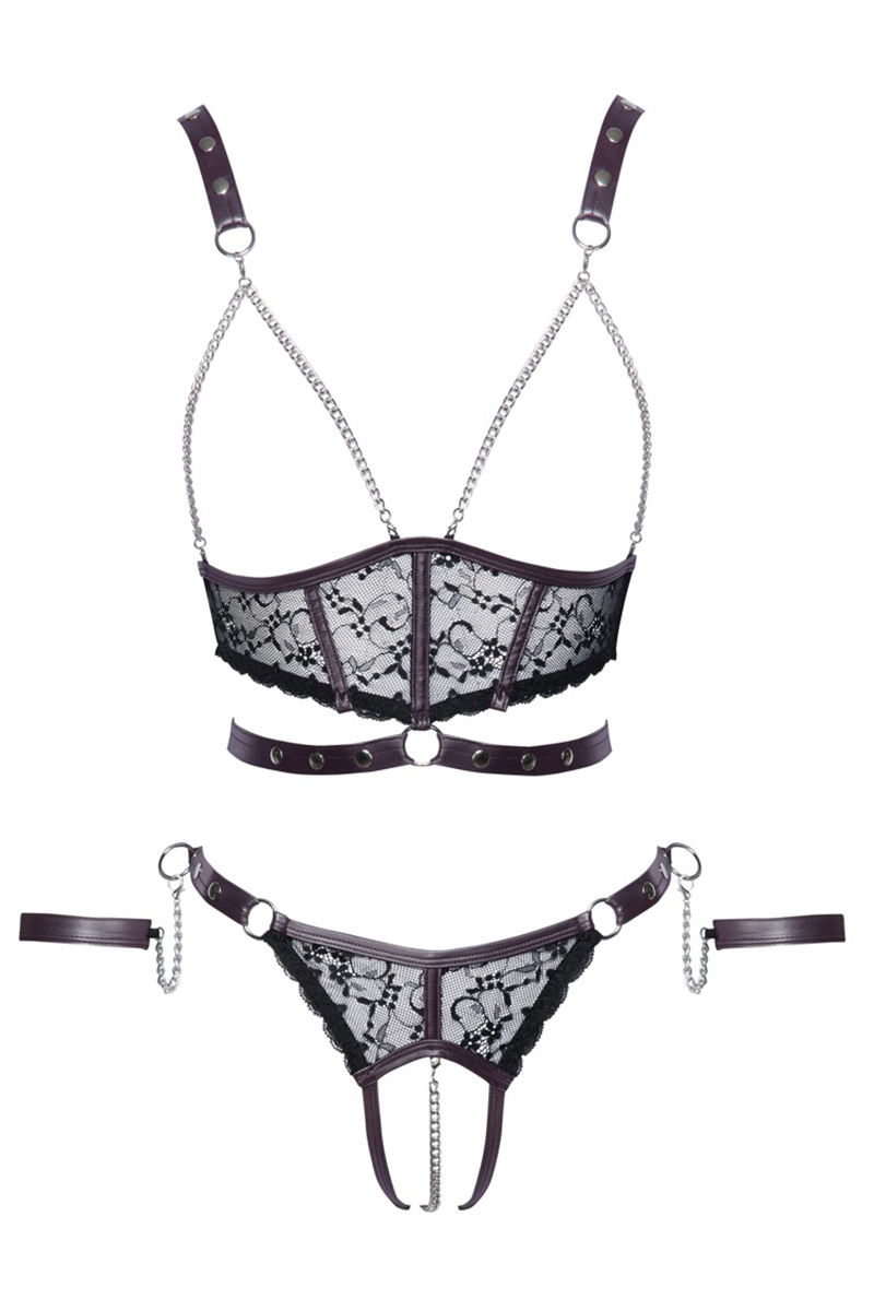 Ensemble ouvert 3 pièces noires - Cotelli Bondage