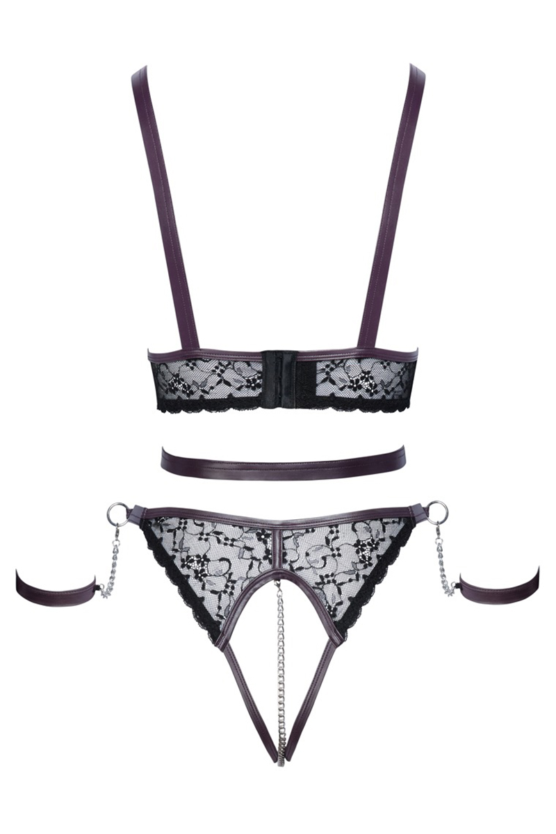 Ensemble ouvert 3 pièces noires - Cotelli Bondage