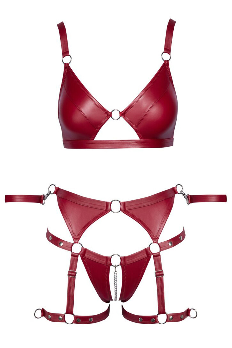 Set soutien-gorge et slip à jarretelles ouvert rouge - Cottelli BONDAGE