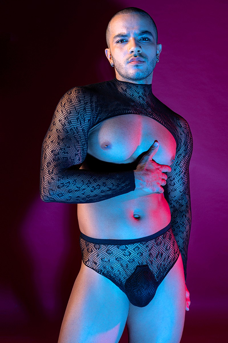 Ensemble top et slip noir en maille résille