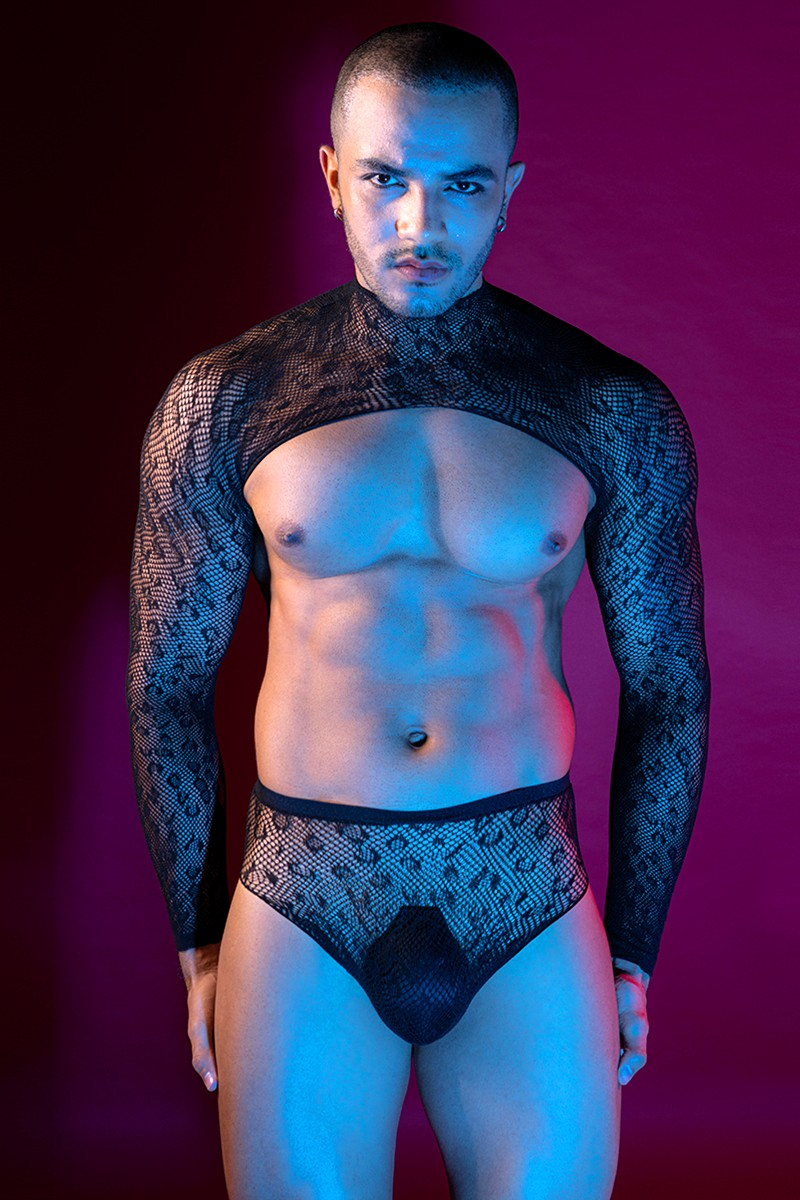 Ensemble top et slip noir en maille résille