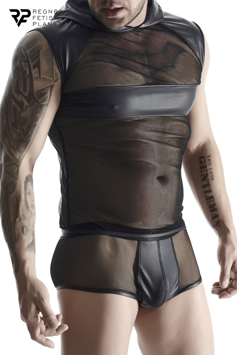 T-shirt à capuche wetlook et mesh