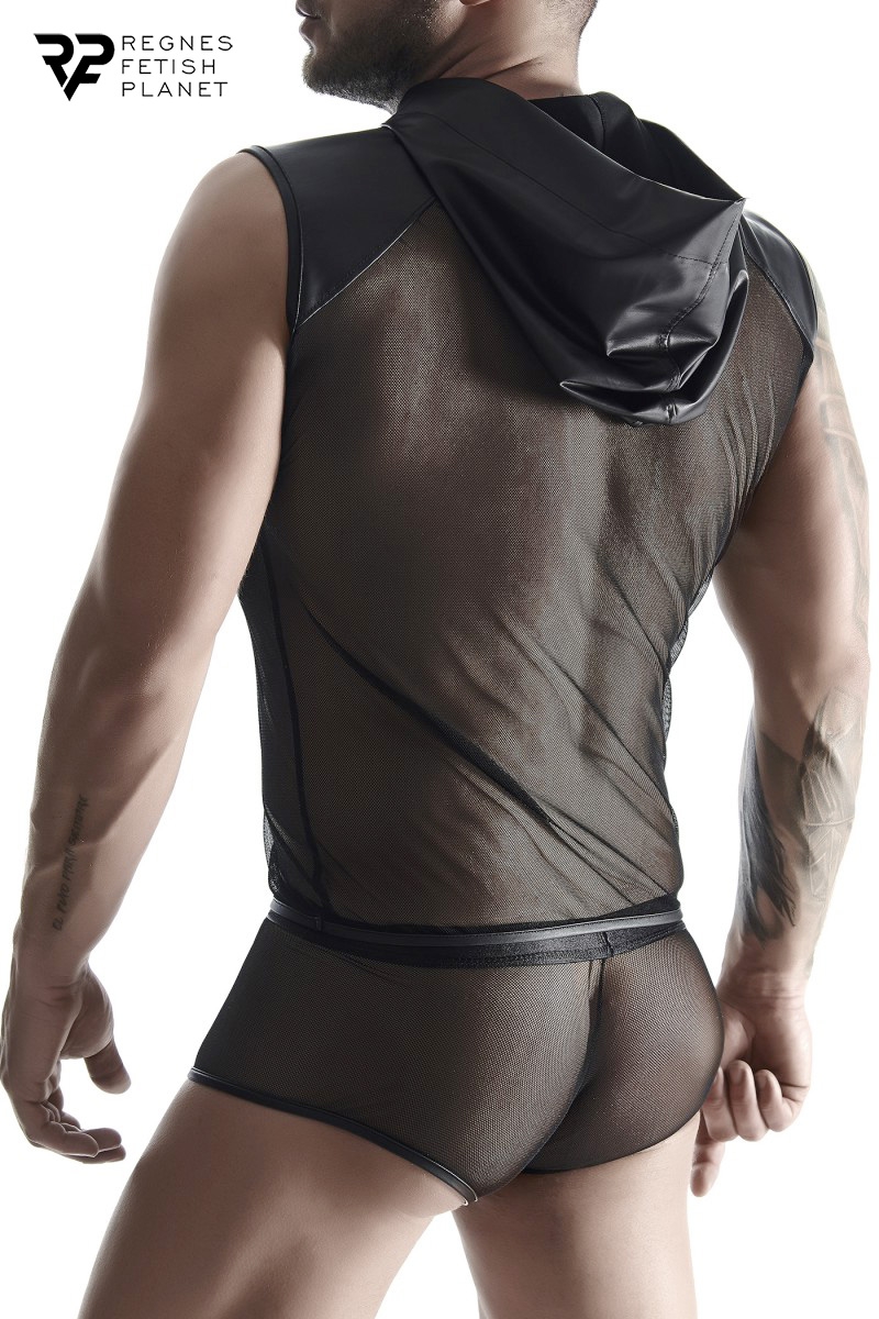 T-shirt à capuche wetlook et mesh