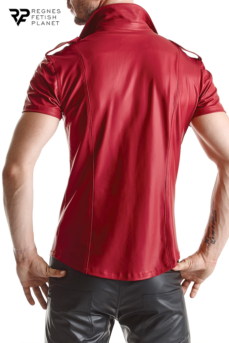 Chemise manches courtes wetlook rouge Carlo