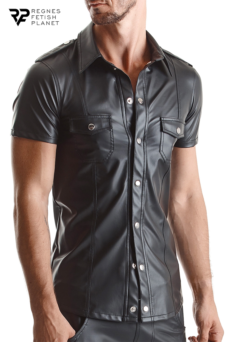 Chemise manches courtes wetlook noire Luca