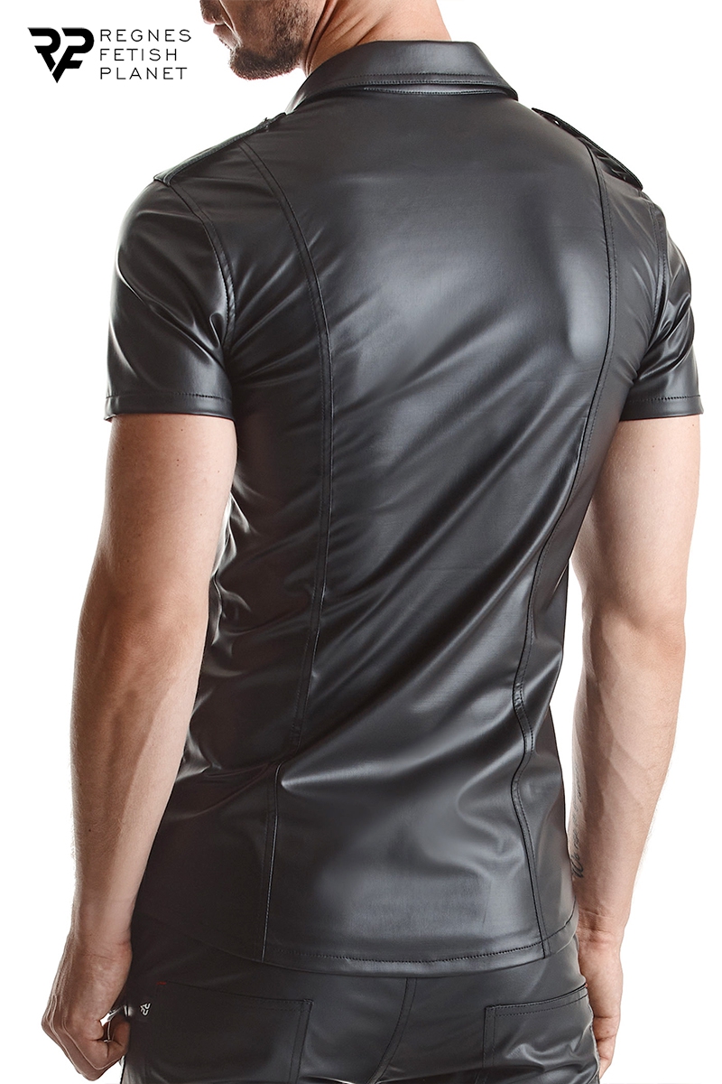 Chemise manches courtes wetlook noire Luca