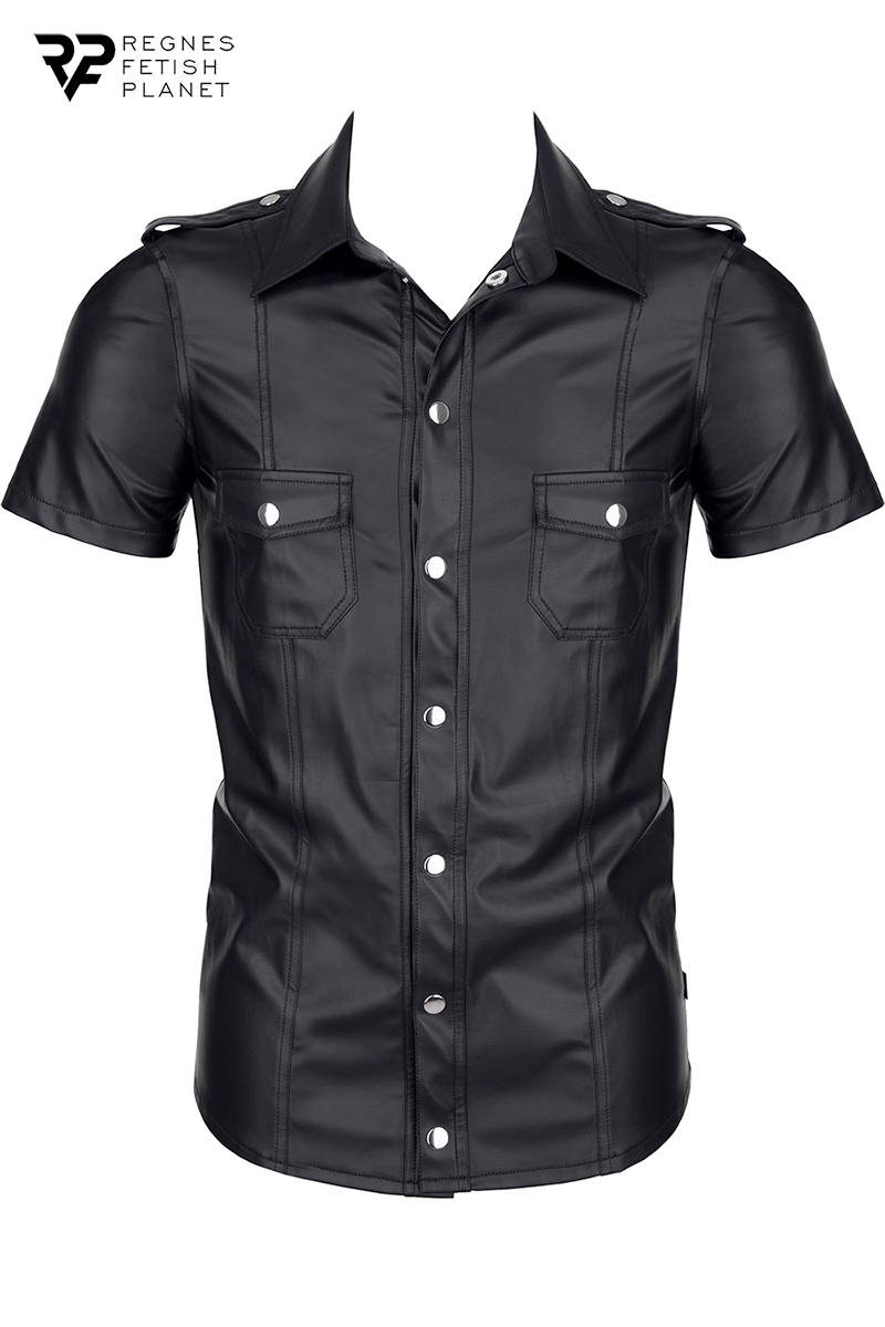 Chemise manches courtes wetlook noire Luca