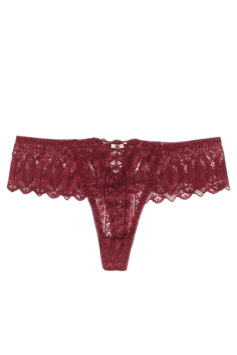 String dentelle dos lacé Bordeaux