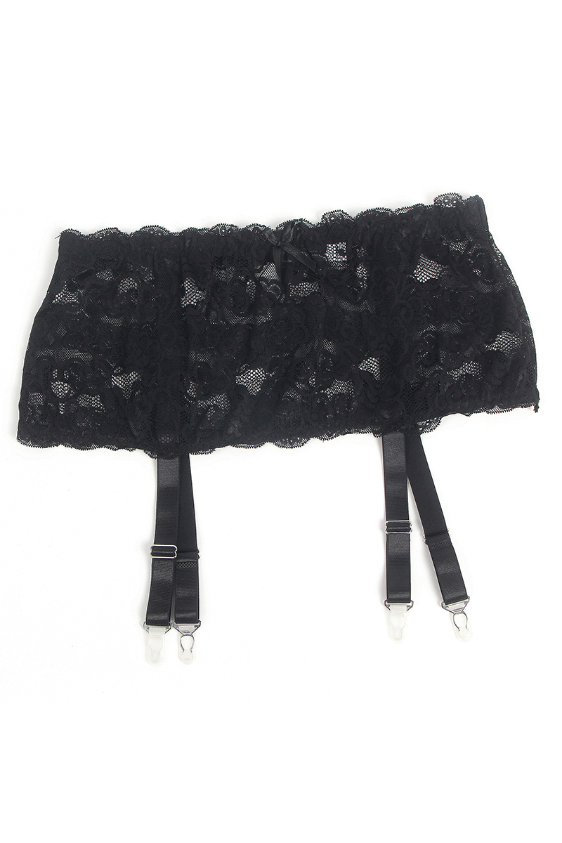Porte-jarretelles dentelle large Noir - Litolu Lingerie