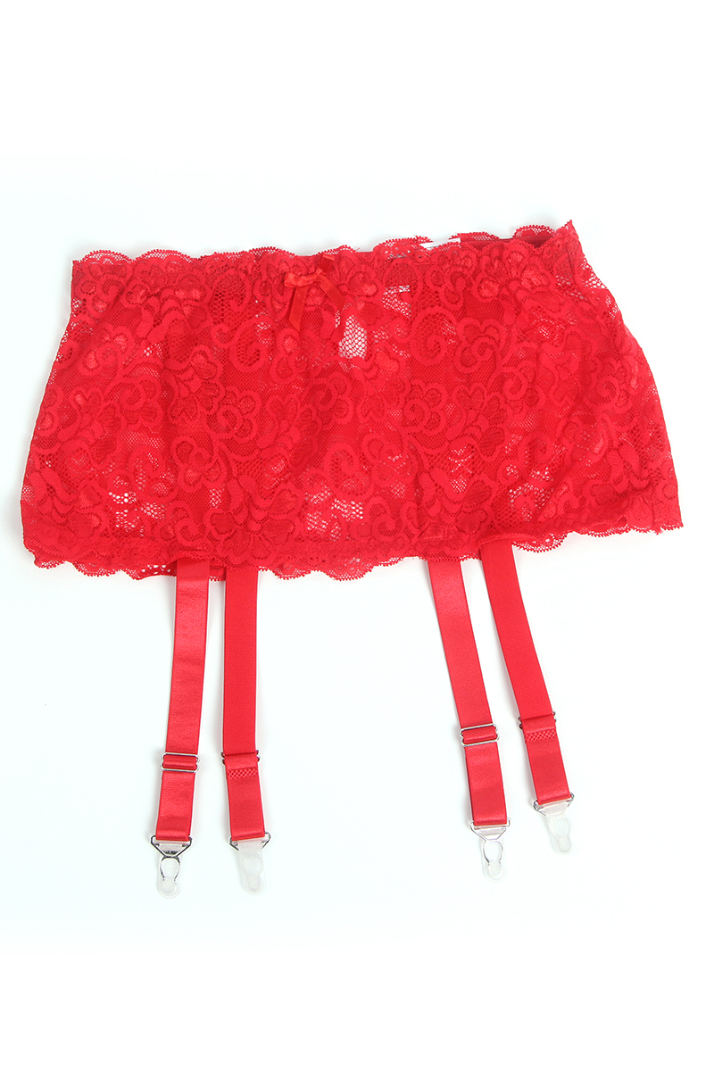 Porte-jarretelles dentelle large Rouge - Litolu Lingerie