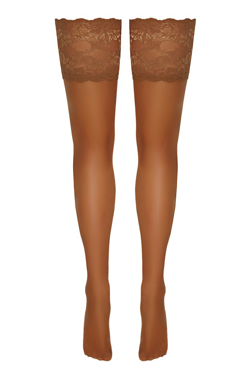 Bas autofixants large jarretière dentelle beige - Cotelli Legwear