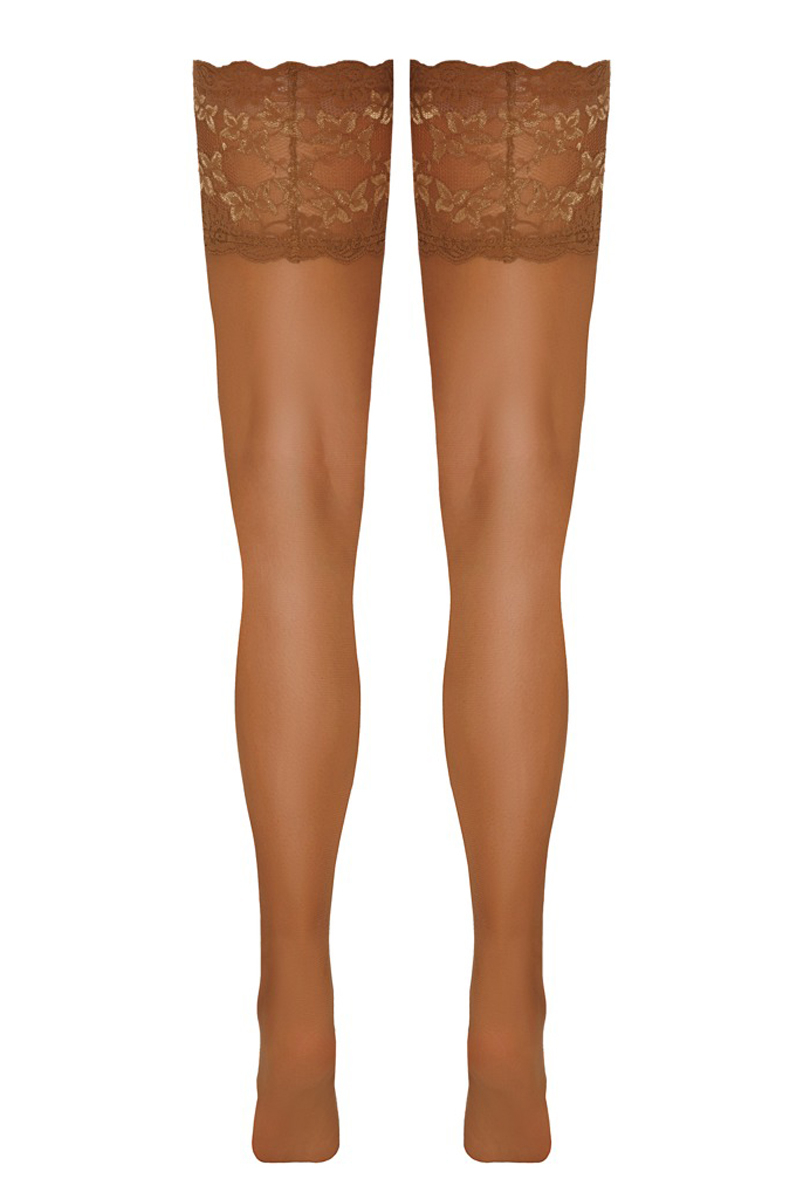 Bas autofixants large jarretière dentelle beige - Cotelli Legwear